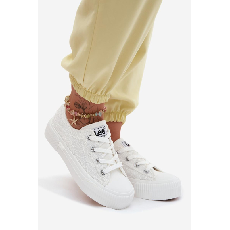 Dámske čipkované tenisky na platforme LEE ISLA LACE WOMEN LOW 50261003.1FG Biele