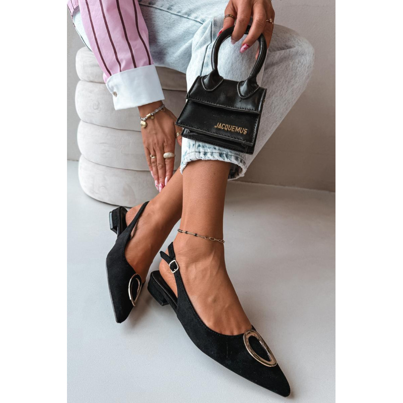 Dámske Sandále S Nízkym Opätkom S Ozdobou Čierne Sparkle - Čierna