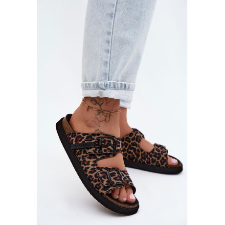 Dámske platformové šľapky s prackami D. Franklin DFSH407011 Leopard