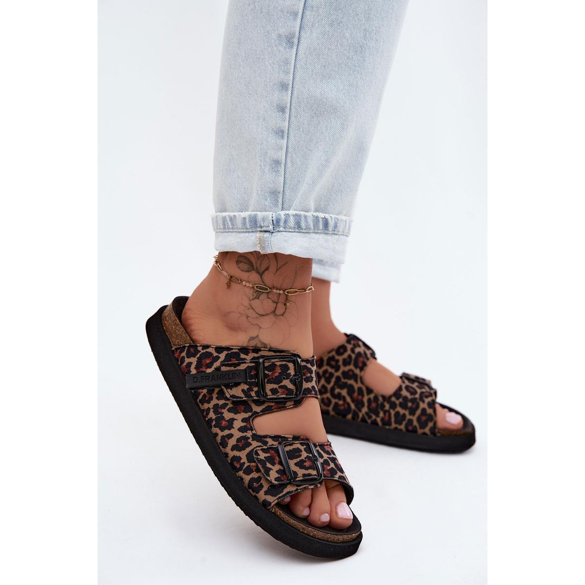 Dámske platformové šľapky s prackami D. Franklin DFSH407011 Leopard