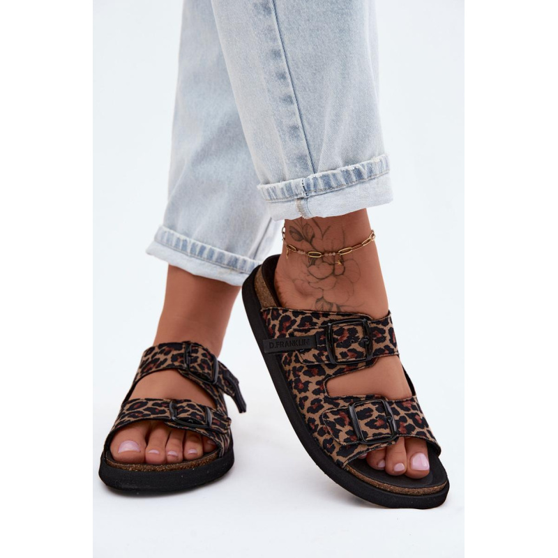 Dámske platformové šľapky s prackami D. Franklin DFSH407011 Leopard