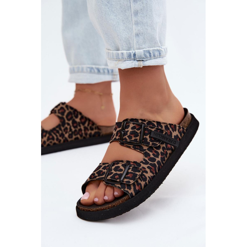 Dámske platformové šľapky s prackami D. Franklin DFSH407011 Leopard