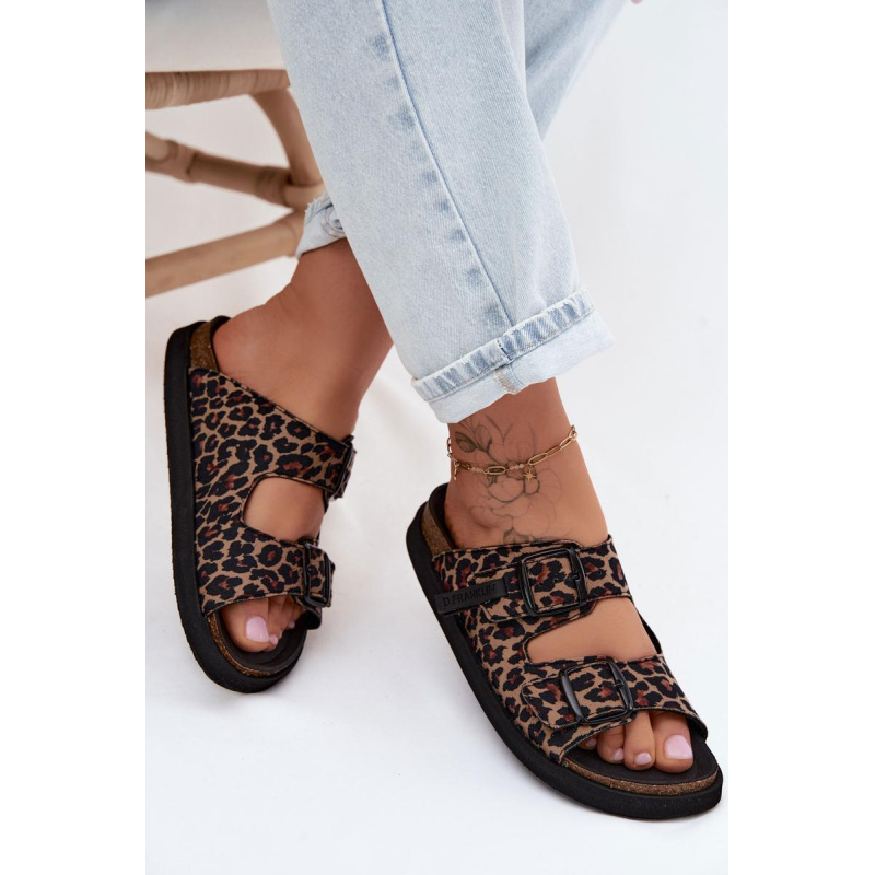 Dámske platformové šľapky s prackami D. Franklin DFSH407011 Leopard