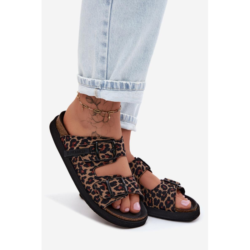 Dámske platformové šľapky s prackami D. Franklin DFSH407011 Leopard