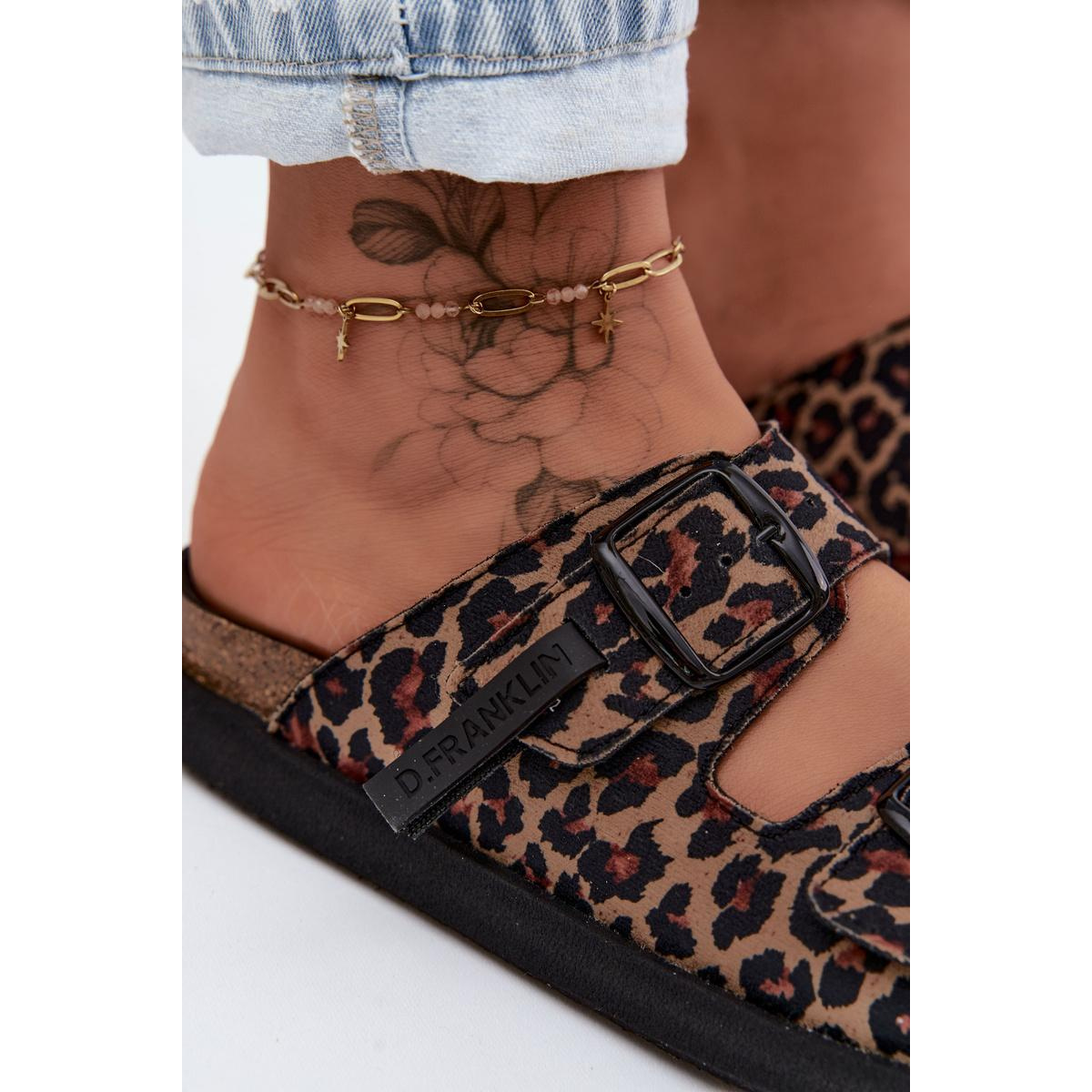 Dámske platformové šľapky s prackami D. Franklin DFSH407011 Leopard