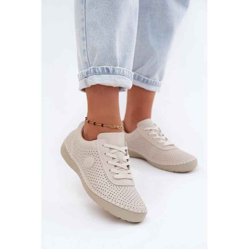 Kožené dámske poltopánky s šnúrkami svetlo béžové Bahia - Béžová