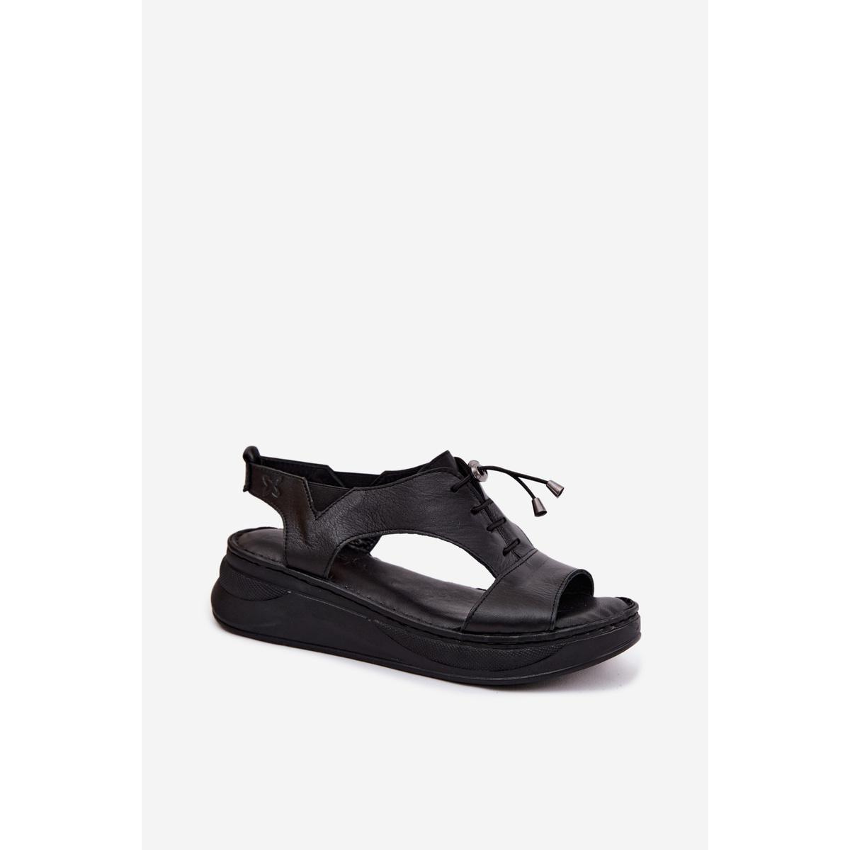 Kožené dámske sandále na platforme Maciejka I7646-01 Čierne - Čierna