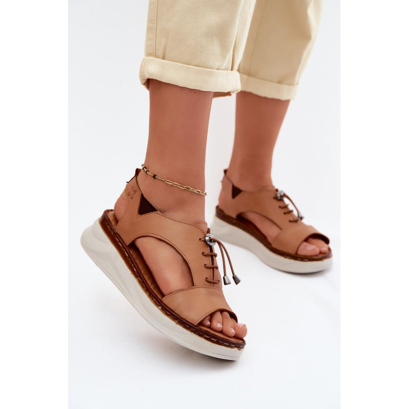 Kožené dámske sandále na platforme Maciejka I7646-29 Camel - Odtiene hnedej a béžovej