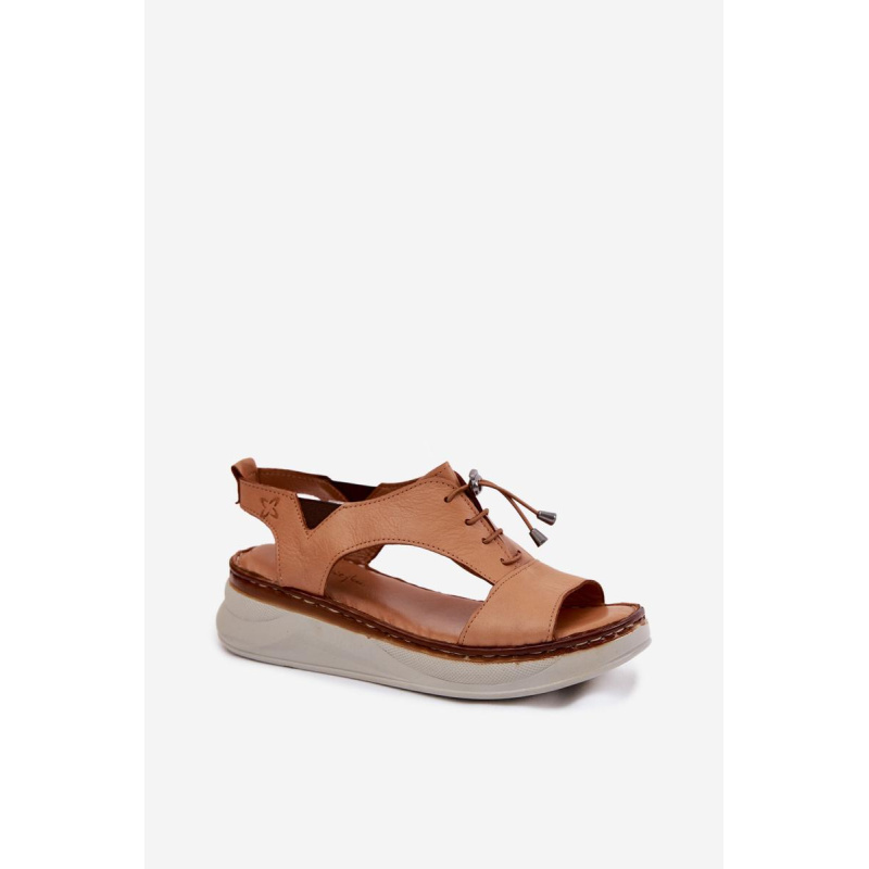 Kožené dámske sandále na platforme Maciejka I7646-29 Camel - Odtiene hnedej a béžovej