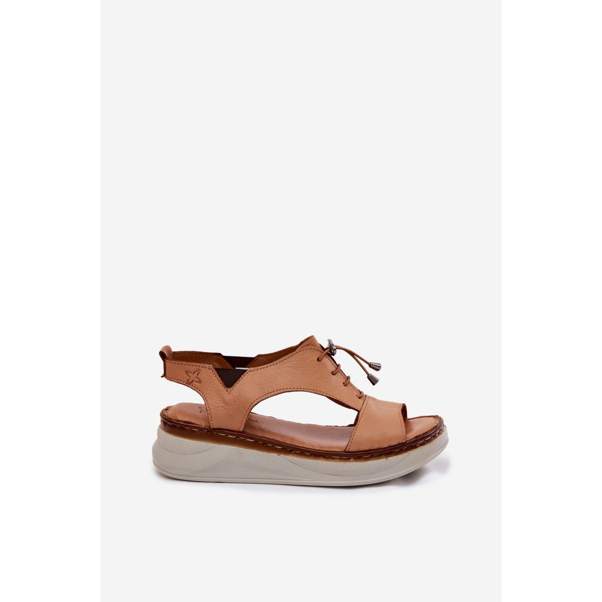Kožené dámske sandále na platforme Maciejka I7646-29 Camel - Odtiene hnedej a béžovej