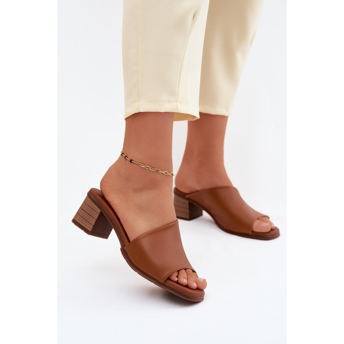 Kožené Dámske Sandále Na Opätku Maciejka E7395-29 Camel - Odtiene hnedej a béžovej