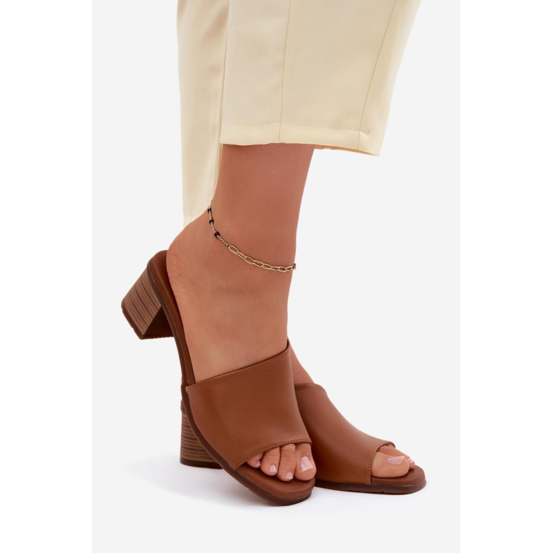 Kožené Dámske Sandále Na Opätku Maciejka E7395-29 Camel - Odtiene hnedej a béžovej