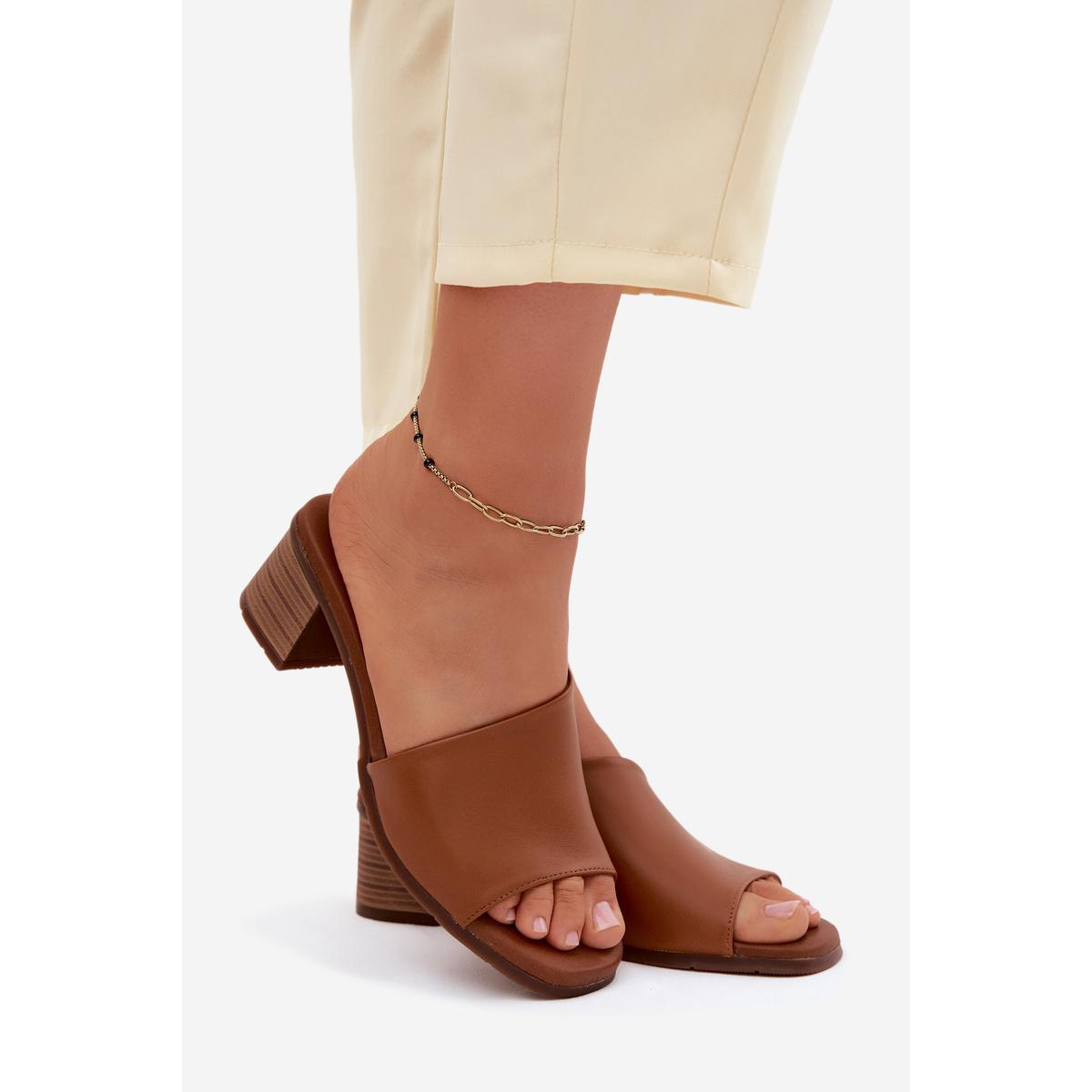Kožené Dámske Sandále Na Opätku Maciejka E7395-29 Camel - Odtiene hnedej a béžovej