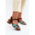 Kožené semišové dámske sandále na opätku Maciejka E7400-36 Tirkysovo-hnedé - Béžová || Modrá