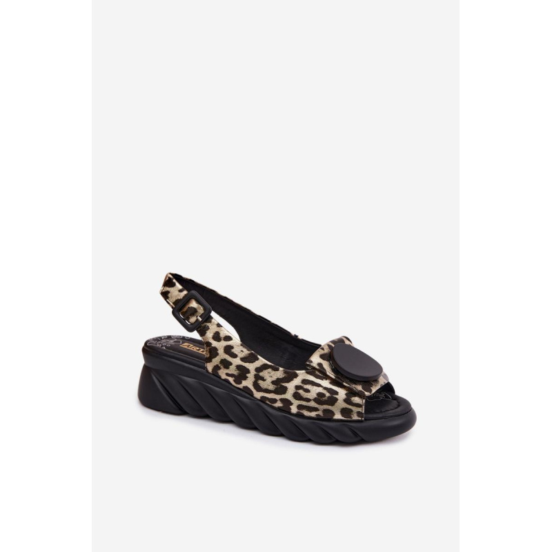 Kožené Platformové Sandále s Leopardím Vzorom Artiker 58C059 Zlato