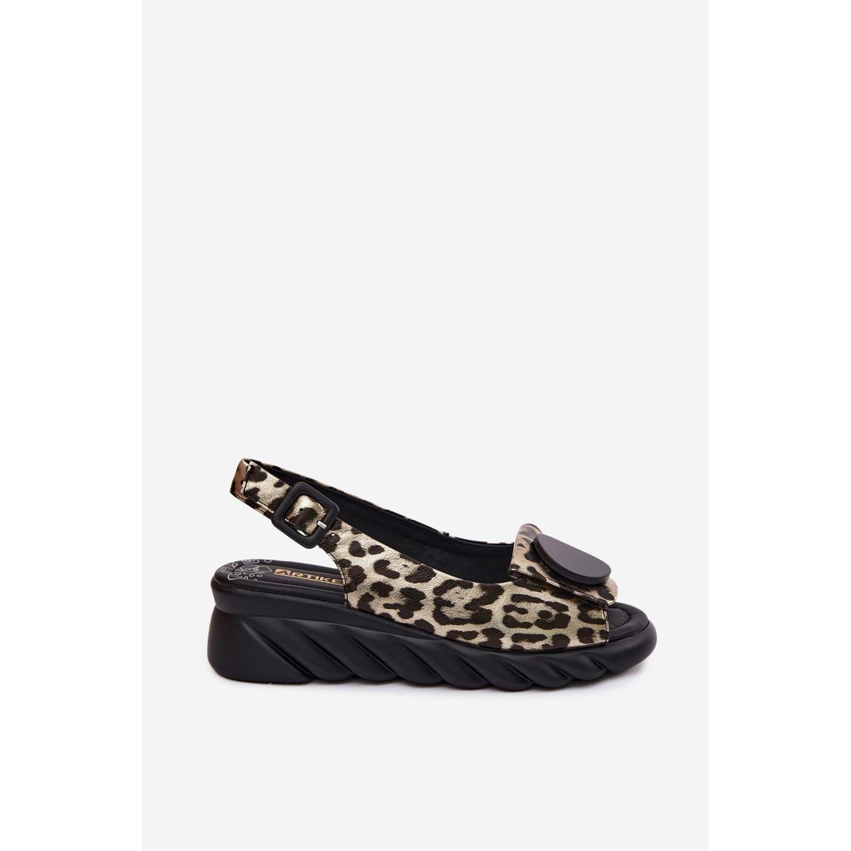 Kožené Platformové Sandále s Leopardím Vzorom Artiker 58C059 Zlato