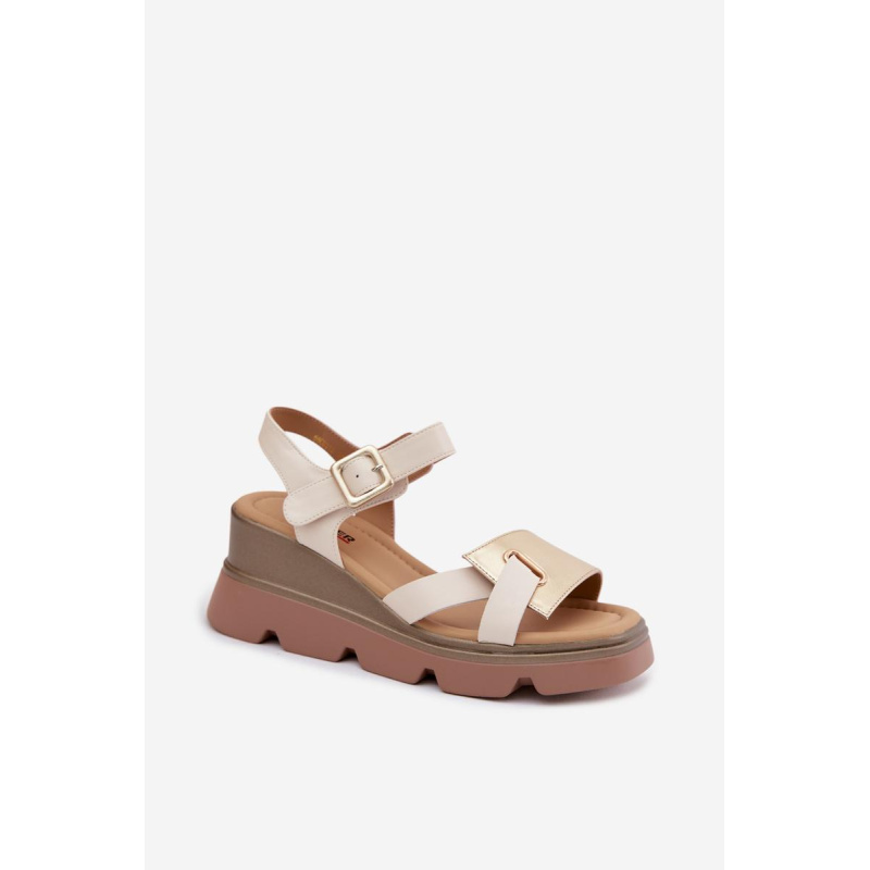 Kožené dámske platformové sandále Artiker 58C0312 Béžovo-zlaté - Zlatá || Béžová