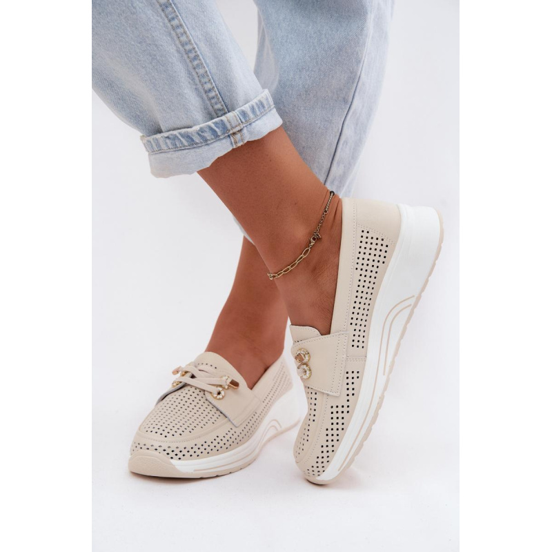 Otváracie slip-on topánky z prírodnej kože Artiker 58C0478 Béžové