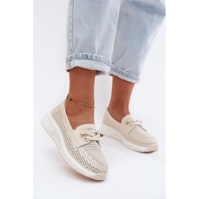 Otváracie slip-on topánky z prírodnej kože Artiker 58C0478 Béžové