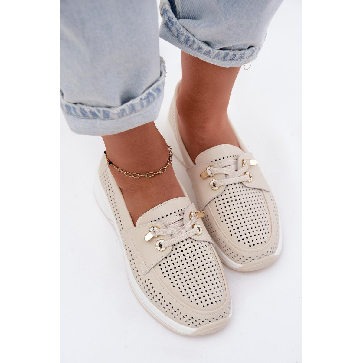 Otváracie slip-on topánky z prírodnej kože Artiker 58C0478 Béžové