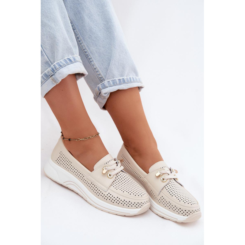 Otváracie slip-on topánky z prírodnej kože Artiker 58C0478 Béžové