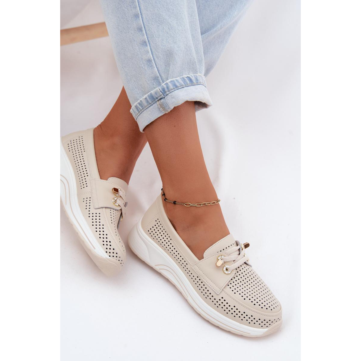 Otváracie slip-on topánky z prírodnej kože Artiker 58C0478 Béžové