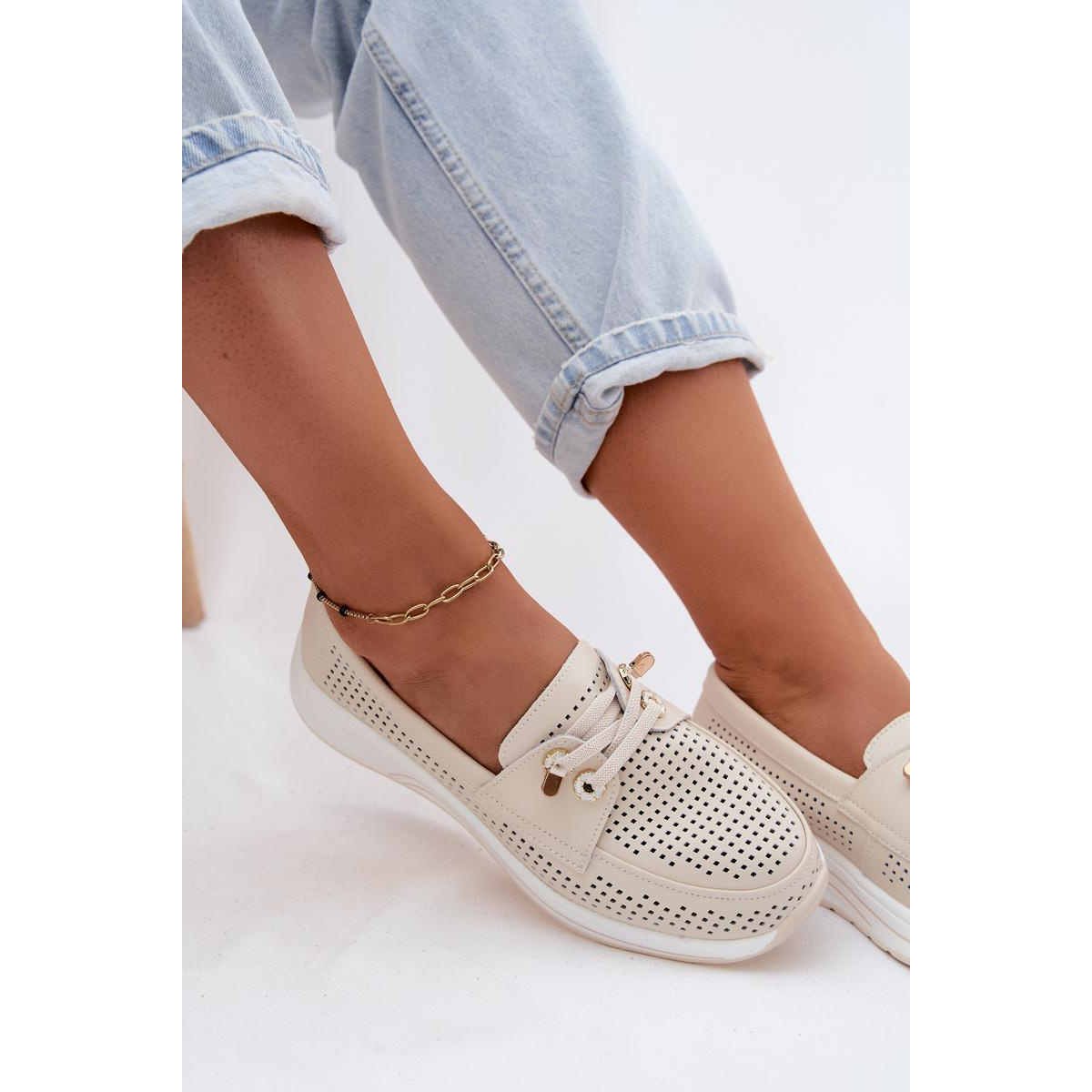 Otváracie slip-on topánky z prírodnej kože Artiker 58C0478 Béžové