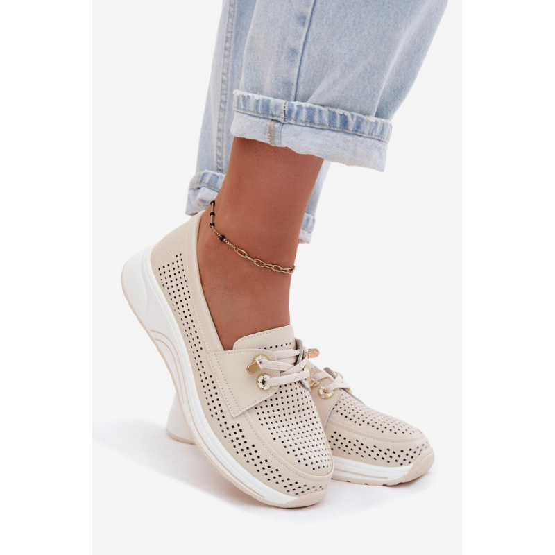 Otváracie slip-on topánky z prírodnej kože Artiker 58C0478 Béžové