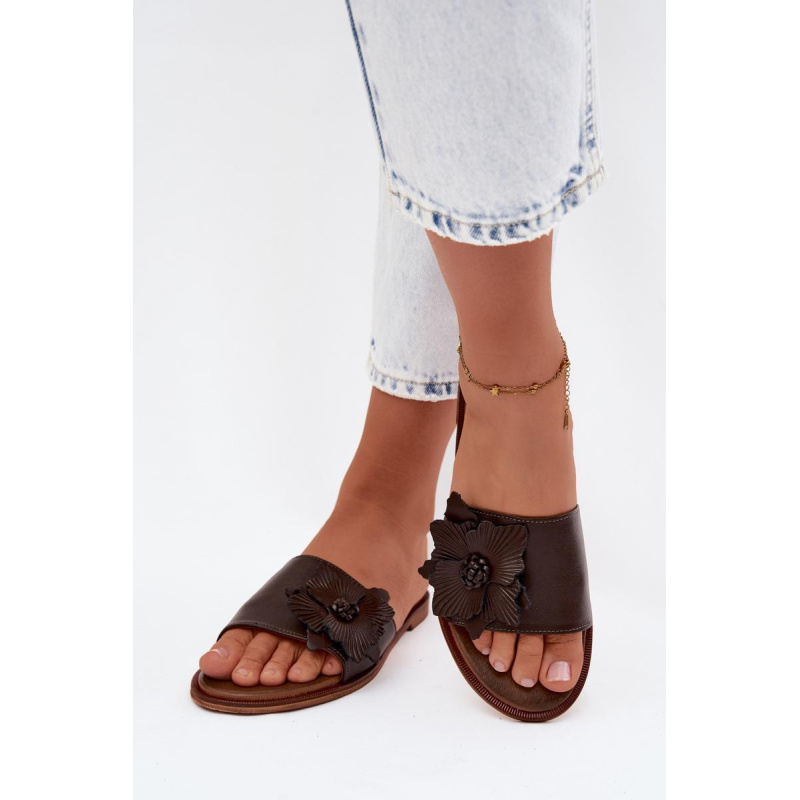 Kožené dámske šľapky Zazoo 40477 Čokoládové - Odtiene hnedej a béžovej