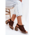 Kožené semišové sandále na opätku s viazaním Zazoo 40523 Čokoládové - Odtiene hnedej a béžovej