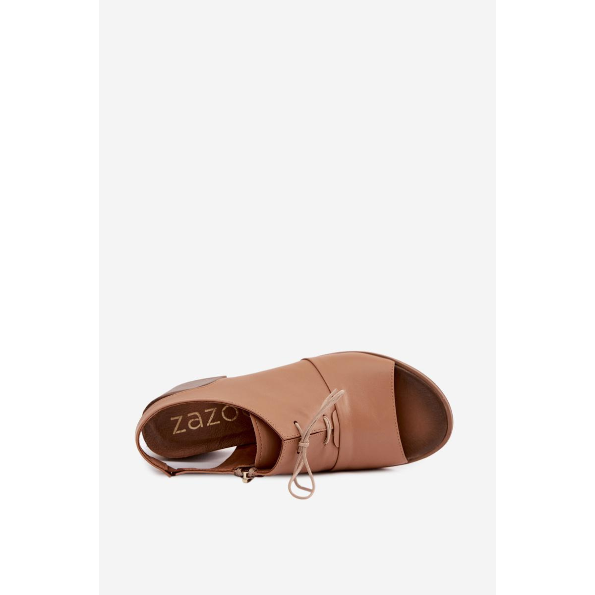 Kožené sandále na opätku s šnúrkami Zazoo 40523 Cappuccino - Béžová