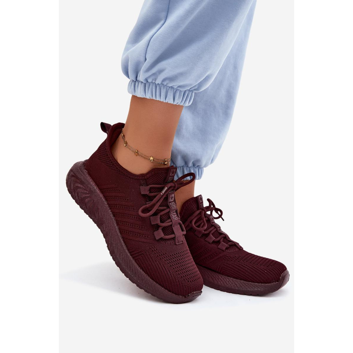 Ľahké Dámske Športové Slip-On Topánky Z Textilu Big Star UU274053 Bordó - Odtiene červenej