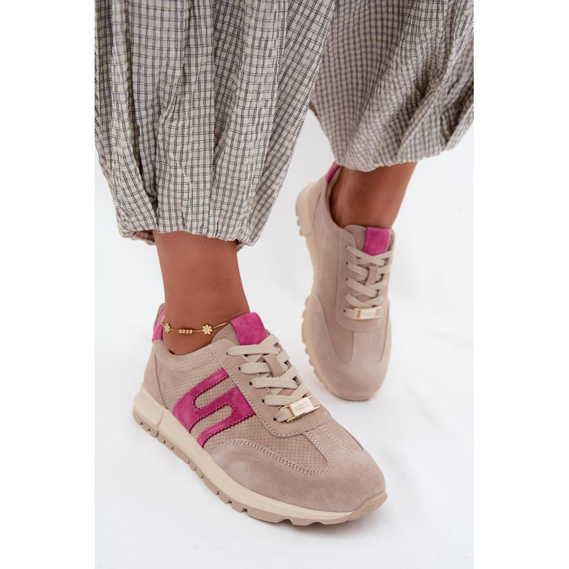 Dámske Športové Tenisky Sneakers Z Prírodného Semišu Béžové Lovey - Béžová