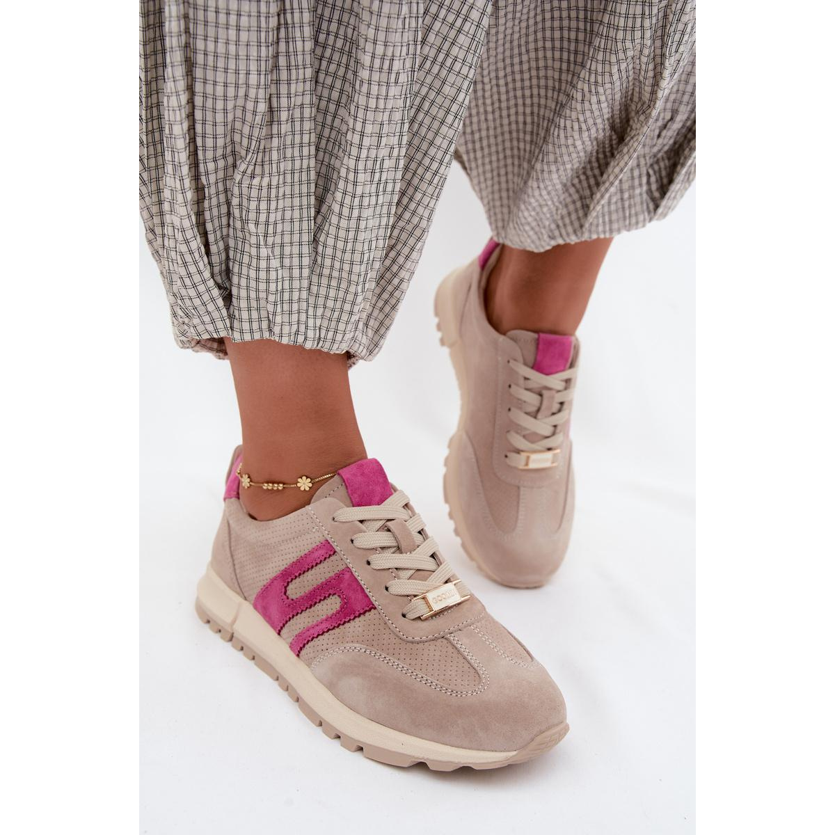 Dámske Športové Tenisky Sneakers Z Prírodného Semišu Béžové Lovey - Béžová