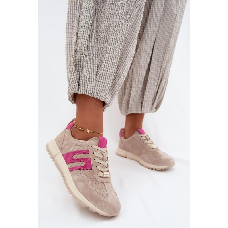 Dámske Športové Tenisky Sneakers Z Prírodného Semišu Béžové Lovey - Béžová