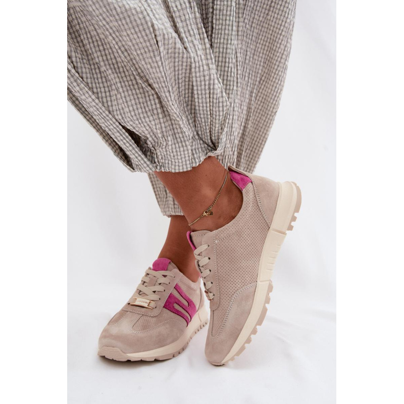 Dámske Športové Tenisky Sneakers Z Prírodného Semišu Béžové Lovey - Béžová