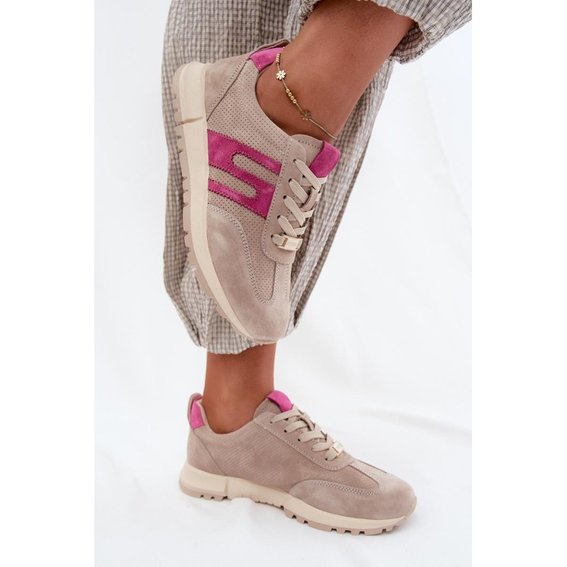 Dámske Športové Tenisky Sneakers Z Prírodného Semišu Béžové Lovey - Béžová