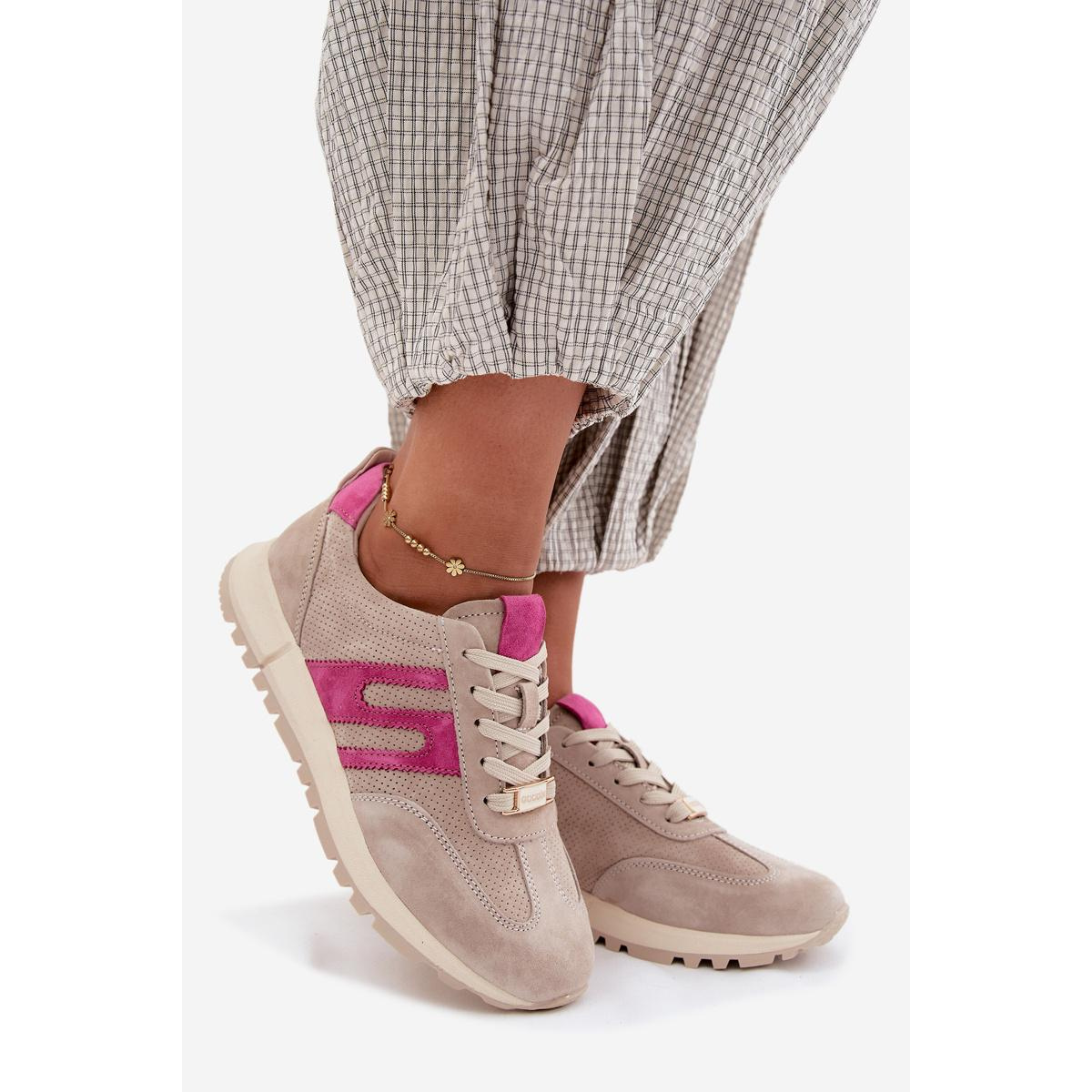 Dámske Športové Tenisky Sneakers Z Prírodného Semišu Béžové Lovey - Béžová