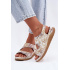 Kožené dámske platformové sandále s Velcro Maciejka L4495-32 Bielo-Zlaté - Biela || Zlatá