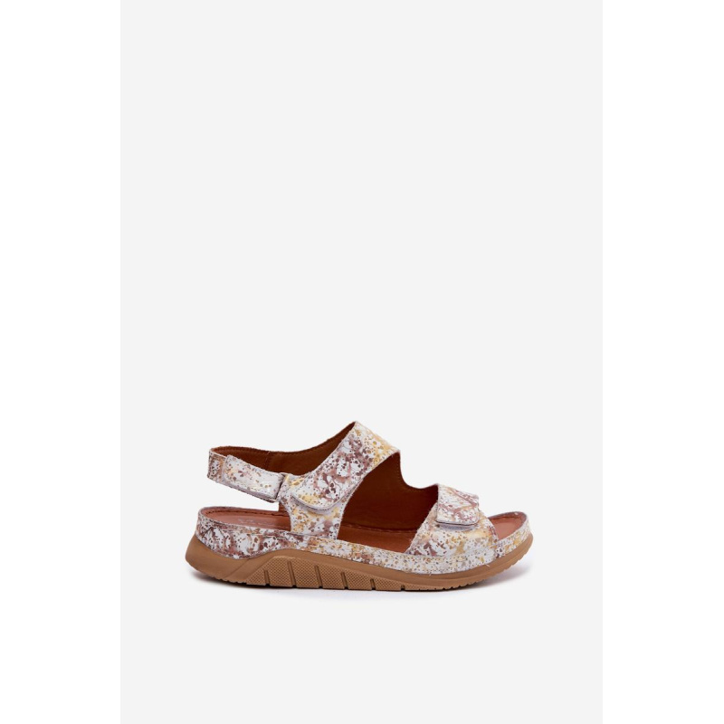 Kožené dámske platformové sandále s Velcro Maciejka L4495-32 Bielo-Zlaté - Biela || Zlatá