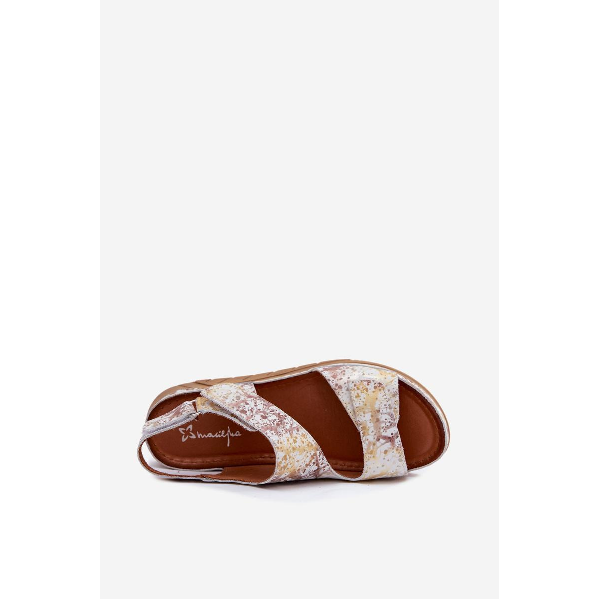 Kožené dámske platformové sandále s Velcro Maciejka L4495-32 Bielo-Zlaté - Biela || Zlatá