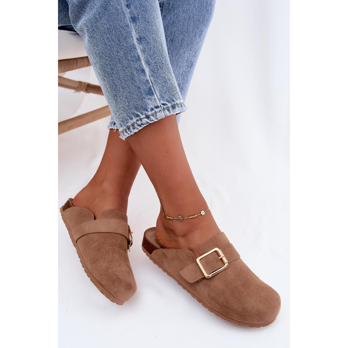 Dámske Chodaki Šľapky S Zlatým Prackou Khaki Taffira - Béžová