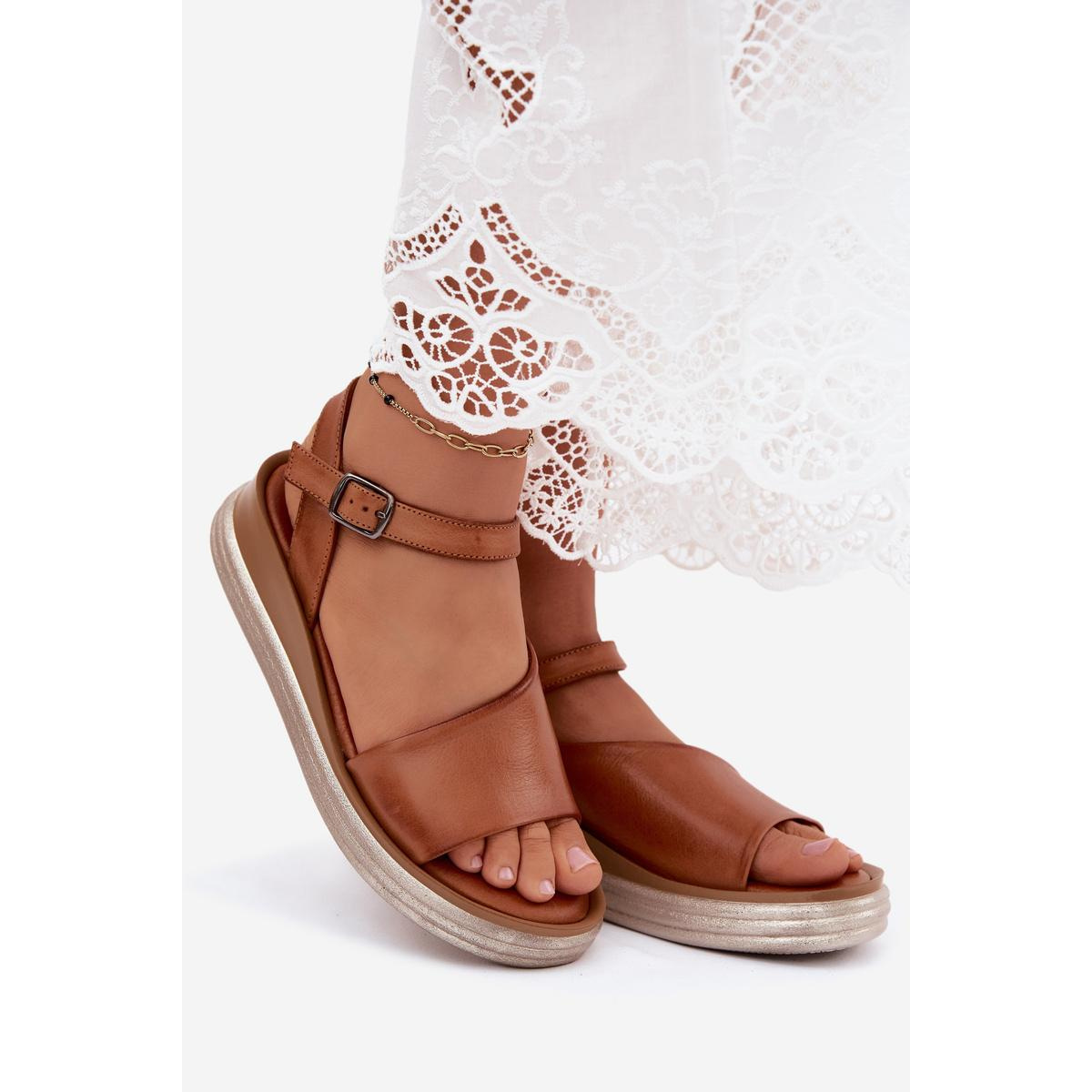 Kožené dámske platformové sandále Maciejka L7629-29 Camel - Odtiene ružovej