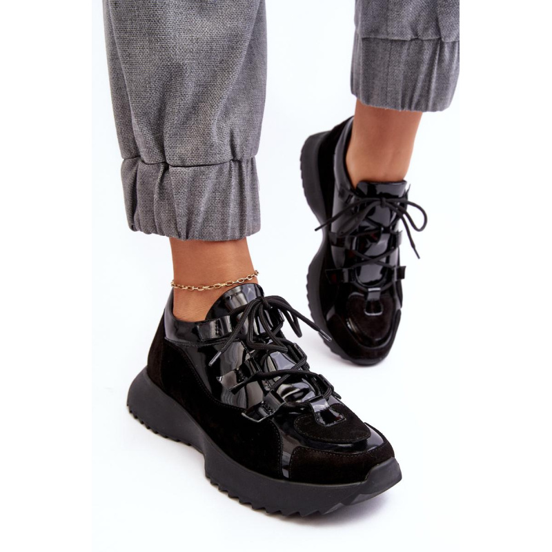 Kožené lakované dámske športové topánky M01/2 Zazoo Black - Čierna