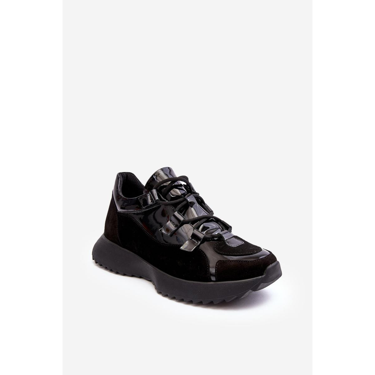 Kožené lakované dámske športové topánky M01/2 Zazoo Black - Čierna