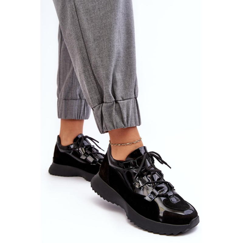 Kožené lakované dámske športové topánky M01/2 Zazoo Black - Čierna