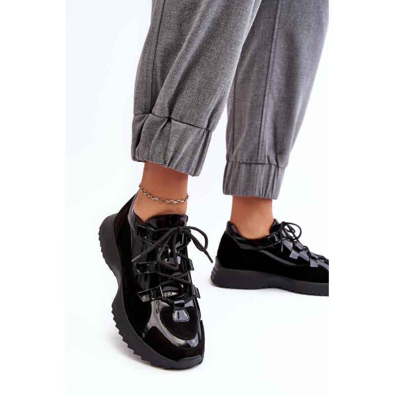 Kožené lakované dámske športové topánky M01/2 Zazoo Black - Čierna