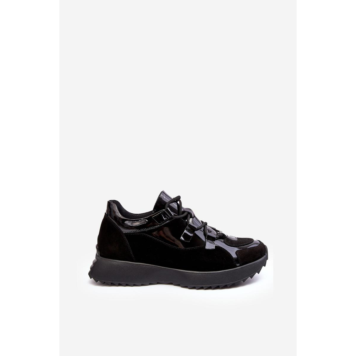 Kožené lakované dámske športové topánky M01/2 Zazoo Black - Čierna