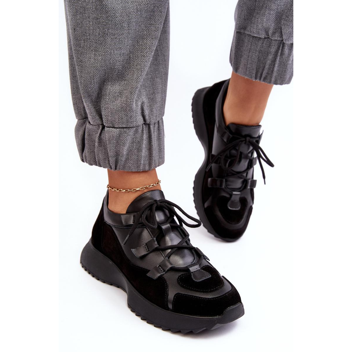 Dámske kožené športové topánky M01/2 Zazoo Black - Čierna
