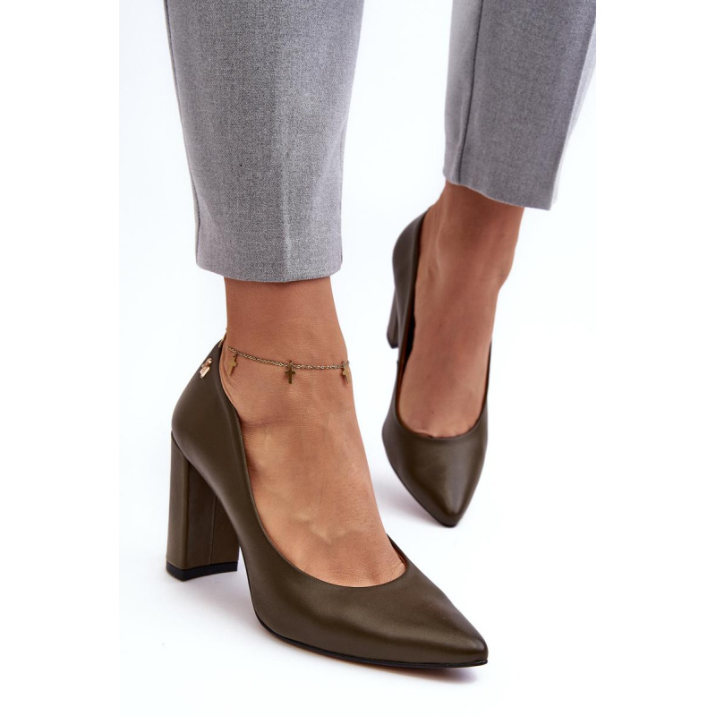 Kožené čerpadlá na Laura Messi 2624/227 Tmavo zelený stĺp - Odtiene zelenej